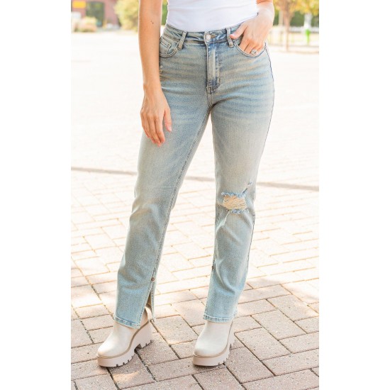 Straight Leg Distressed Jeans