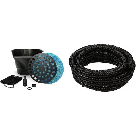 Pond Filter and Waterfall Spillway, Efficient Mechanical and Biological Filtration, Compact | 77020,Black & TotalPond Corrugated Tubing, 1-inch