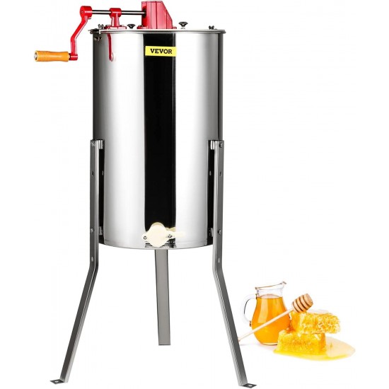 3 Frame Honey Extractor, Stainless Steel Manual Beekeeping Extraction, Honeycomb Drum Spinner with Transparent Lid, Apiary Centrifuge Equipment with Height Adjustable Stand