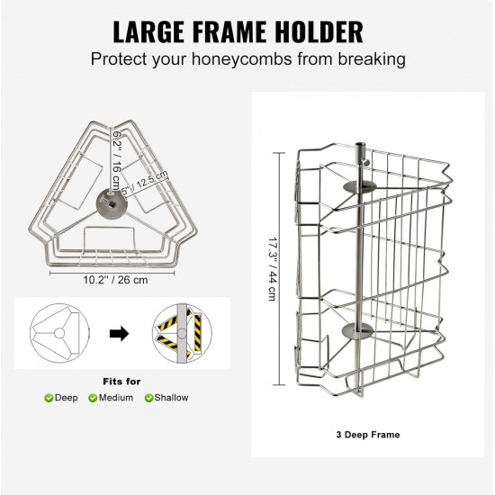 3 Frame Honey Extractor, Stainless Steel Manual Beekeeping Extraction, Honeycomb Drum Spinner with Transparent Lid, Apiary Centrifuge Equipment with Height Adjustable Stand