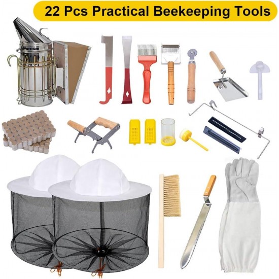 Beehive Starter Kit 10 Frame Beehive Kit Wax Coated Bee Boxes and Frames Starter Kit, Bee Hives Boxes Starter Kit Including Beekeepig Tools with 2 Pcs Beekeeping Hat