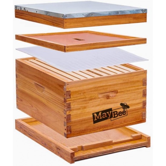 Beehive Starter Kit 10 Frame Beehive Kit Wax Coated Bee Boxes and Frames Starter Kit, Bee Hives Boxes Starter Kit Including Beekeepig Tools with 2 Pcs Beekeeping Hat