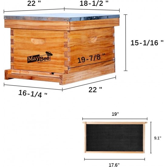 Beehive Starter Kit 10 Frame Beehive Kit Wax Coated Bee Boxes and Frames Starter Kit, Bee Hives Boxes Starter Kit Including Beekeepig Tools with 2 Pcs Beekeeping Hat