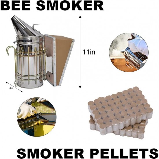 Beehive Starter Kit 10 Frame Beehive Kit Wax Coated Bee Boxes and Frames Starter Kit, Bee Hives Boxes Starter Kit Including Beekeepig Tools with 2 Pcs Beekeeping Hat