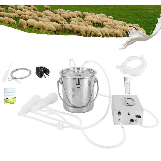 3L Goat Milking Machine, Auto Stop Goat Milker Speed Adjustable Pulsating Pump, Goat Milking Machine Portable with Stainless Bucket & Clean Brush