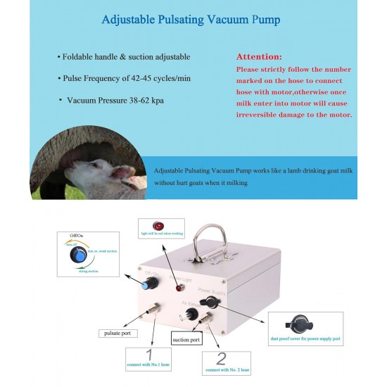 3L Goat Milking Machine, Auto Stop Goat Milker Speed Adjustable Pulsating Pump, Goat Milking Machine Portable with Stainless Bucket & Clean Brush