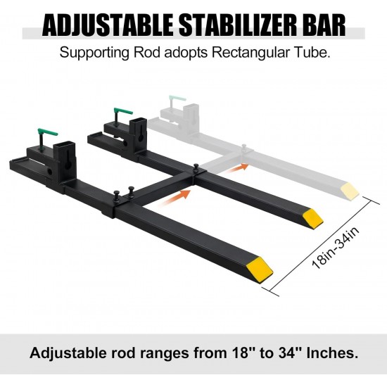 Clamp on Pallet Forks with Adjustable Stabilizer Bar 60 1500lbs Max, Heavy Duty Pallet Forks Clamp On for Tractor Bucket