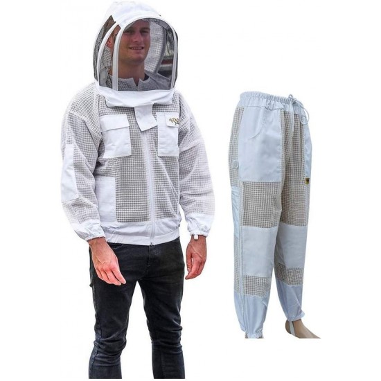 Beekeeping Suit Jacket & Trousers Pants with 2 Veils Fencing & Round Brim Hat Ventilated 3 Layer Mesh Costume (2X-Large)