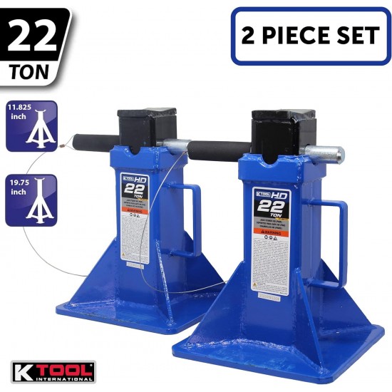 HD61222 22 Ton Automotive Jack Stands for Garages, Repair Shops, and DIY, Pin Style, V Shaped Saddle, Heavy Duty Steel Frame, Adjustable Height 11.825- 19.725, Black/Blue, Pair