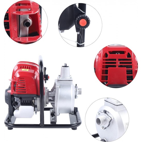 Water Transfer Pump Portable, Gasoline Water Pump, 1 Inch 38CC 4-Stroke 8500r/min Gasoline Water Delivery High-Pressure Pump, Strong Pull Kickback Starting System Lawn Watering Equipment