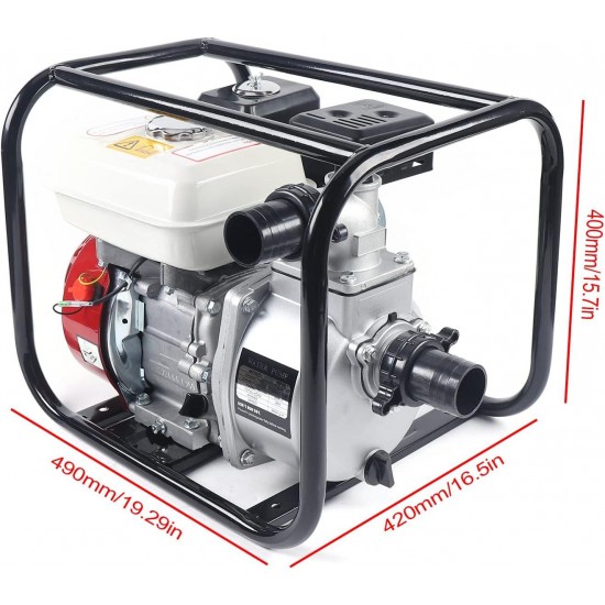 2 4 Stroke 210CC Gasoline Petrol Water Pump 2 Inches Diameter Semi Trash Transfer Pump 6.5 HP 4.8KW Power 36 m3 /H Flow Suitable For Vegetables Lawns Fruit Trees Tea Trees