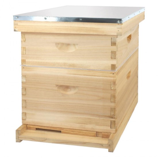 8 Frame Bee Hive, Compelte Bee Hive Starter Kit Includes 1 Deep Brood Honey Bee Hives Box, 1 Medium Super Bee Box with Beehive Frames and Foundation Sheets