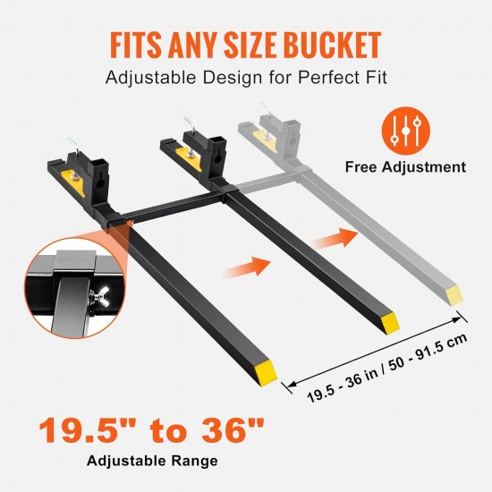 60 2000lbs Heavy Duty Pallet Forks with Adjustable Stabilizer Bar for Loader Bucket Skid Steer Tractor, Black