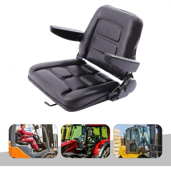 Forklift Seat with Armrest, 175° Adjustable Tractor Seat Heavy Mechanical Seat for Excavator Forklift Tractor Skid Loader Backhoe Dozer Telehandler