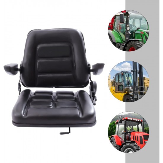 Forklift Seat with Armrest, 175° Adjustable Tractor Seat Heavy Mechanical Seat for Excavator Forklift Tractor Skid Loader Backhoe Dozer Telehandler