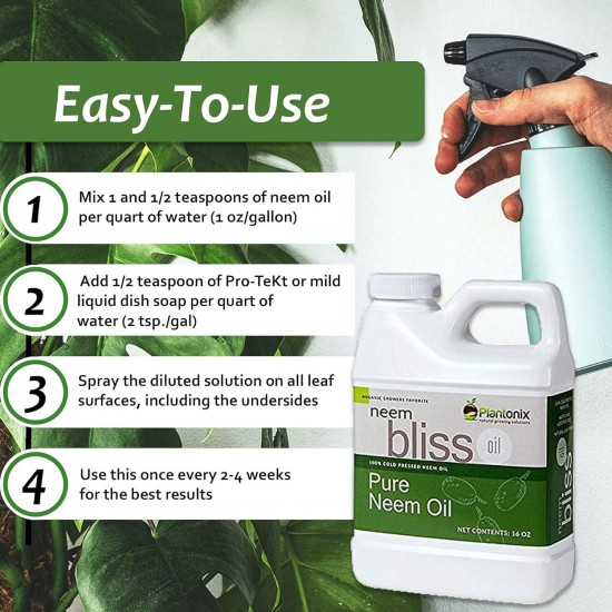 Neem Bliss - Pure Neem Oil for Plants - Organic Neem Oil Spray for Plants, 100% Cold Pressed Neem Oil - OMRI Listed Pure Neem Oil - All-Natural Neem Oil Concentrate Leaf Polish (2.5 Gallons)