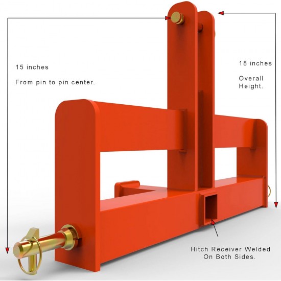 Tractor Drawbar with Suitcase Weight Brackets Cat 1-3Pt Hitch Drawbar Receiver for Compact Tractor Weights -3 Point Quick Hitch Cat 1 Compatible -Orange