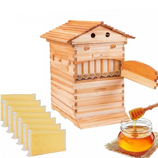 Bee Hive Automatic Flows Hive Beehive Complete Kit Hive Box Beekeeping House with 7PCS Honey Frames for Professional Beekeeper Beginners