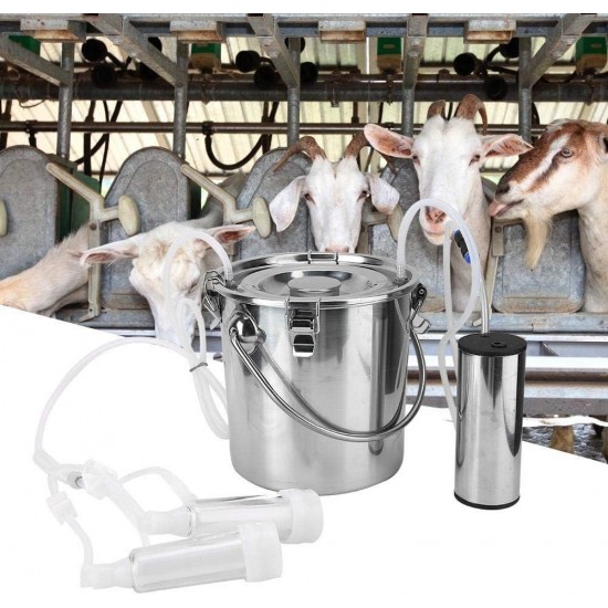 Electric Milking Machine Kit,5L Portable Stainless Steel Household High Configuration Double Head Electric Milking Machine for Sheep Goat Cow(goat)