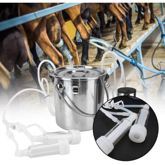 Milking Machine, 5L Electric Milking Cluster with Vacuum Pulse Pump Portable Breast Pump Cow Sheep Milking Machine(for Goat US Plug)