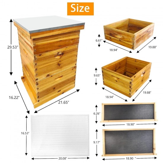 10-Frame Langstroth Beehive Dipped in 100% Beeswax Waxed Beehives for Beginners with Bee Hive Frame and Waxed Foundation(3-Layer)