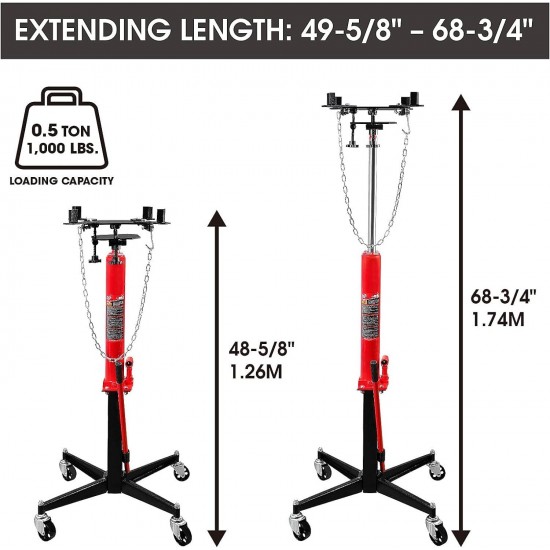 TR4053-3 Torin High Lift Transmission: Garage/Shop Telescoping Jack, 1/2 Ton (1000 lbs) Capacity, Red