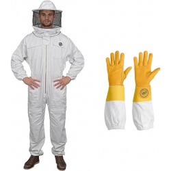 Polycotton Beekeeping Suit with Round Veil and Cowhide Gloves (XX-Large)