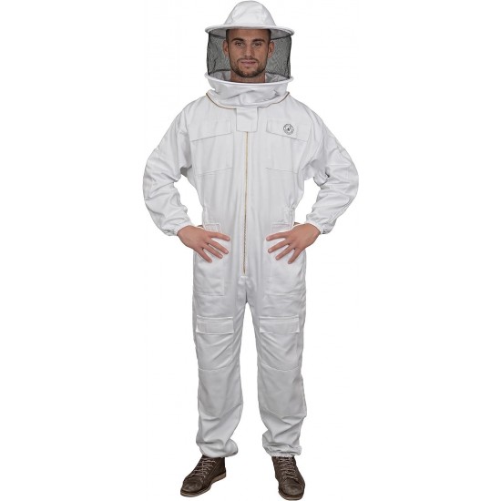 Polycotton Beekeeping Suit with Round Veil and Cowhide Gloves (XX-Large)