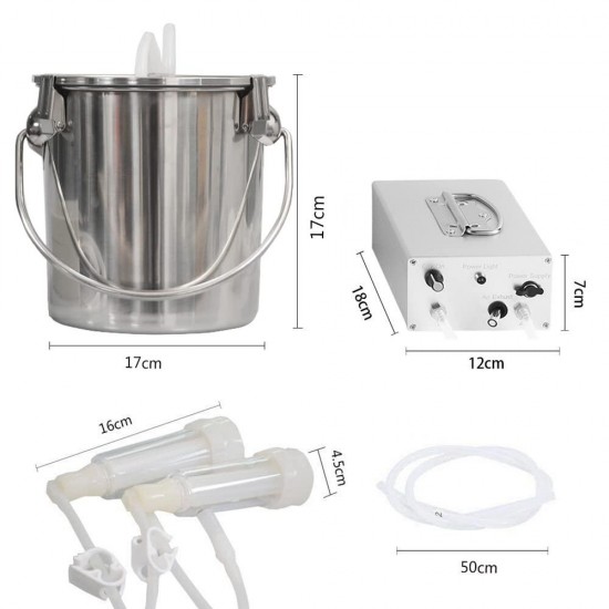 3L Goat Milking Machine,Rechargeable Battery Milker Powered Pulsation Vacuum Pump with 2 Teat Cups,3L Stainless Steel Buckets for Goats(5200mAh Battery)