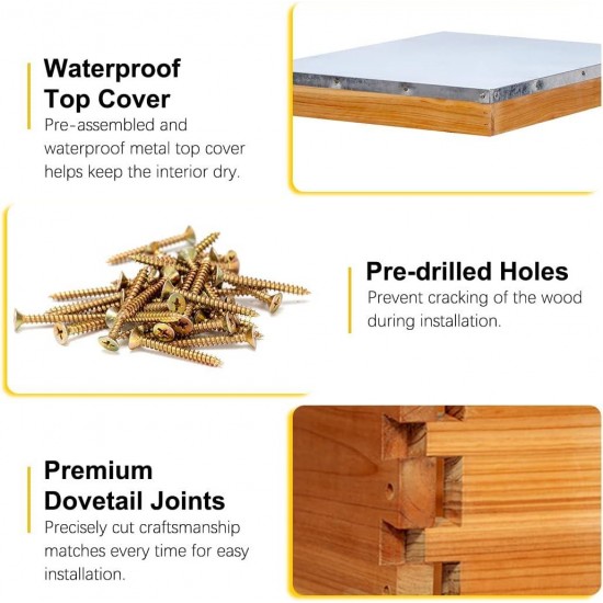 8-Frame Langstroth Beehive Dipped in 100% Beeswax, Complete Bee Hives and Supplies Starter Kit Includes 2 Deep Hive Bee Box and 2 Bee Hive Super with Beehive Frames and Foundation