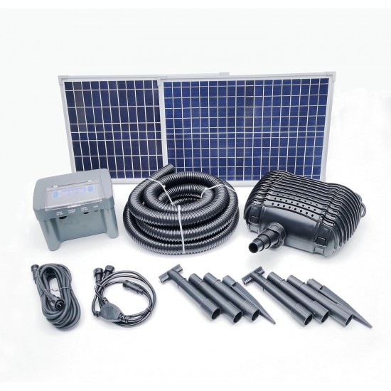 MNP Powerful Submersible Solar Powered Pond Pump Kit with Panels and Hose. Battery Included. Advanced design. (2 Panel: 898 GPH - 10 Max. Head Feet - 50 Watts)