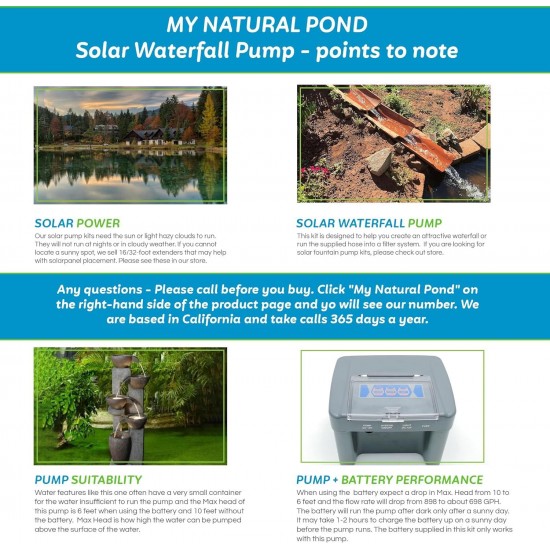 MNP Powerful Submersible Solar Powered Pond Pump Kit with Panels and Hose. Battery Included. Advanced design. (2 Panel: 898 GPH - 10 Max. Head Feet - 50 Watts)