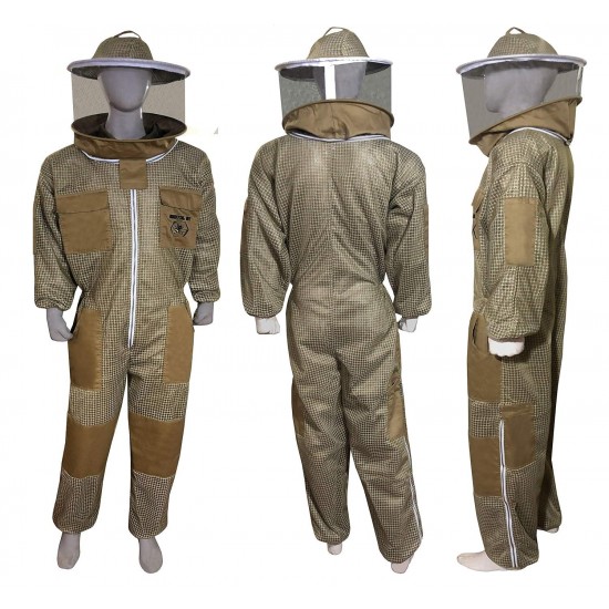 Brutul Bee 3 Layer Beekeeping Ultralight Ventilated Suit With Round Veil (KHAKI, M)