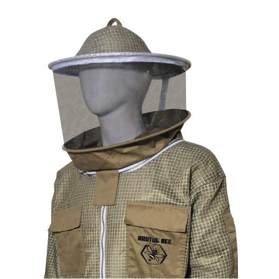 Brutul Bee 3 Layer Beekeeping Ultralight Ventilated Suit With Round Veil (KHAKI, M)