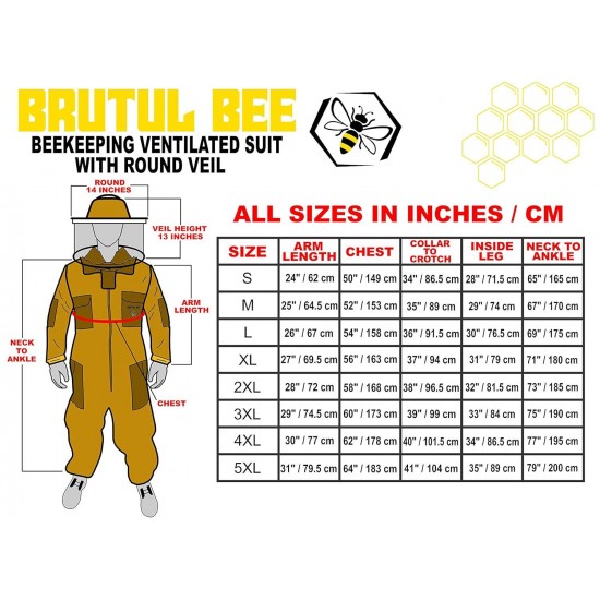 Brutul Bee 3 Layer Beekeeping Ultralight Ventilated Suit With Round Veil (KHAKI, M)