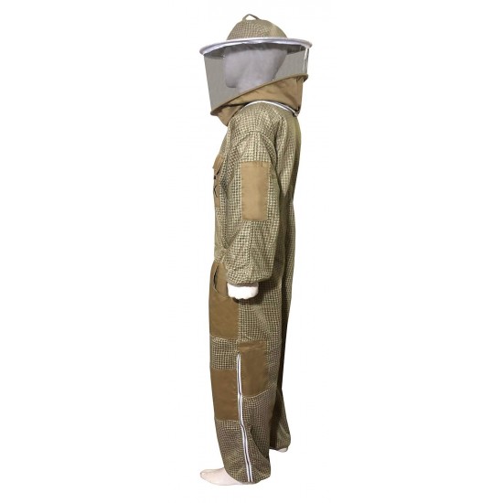 Brutul Bee 3 Layer Beekeeping Ultralight Ventilated Suit With Round Veil (KHAKI, M)