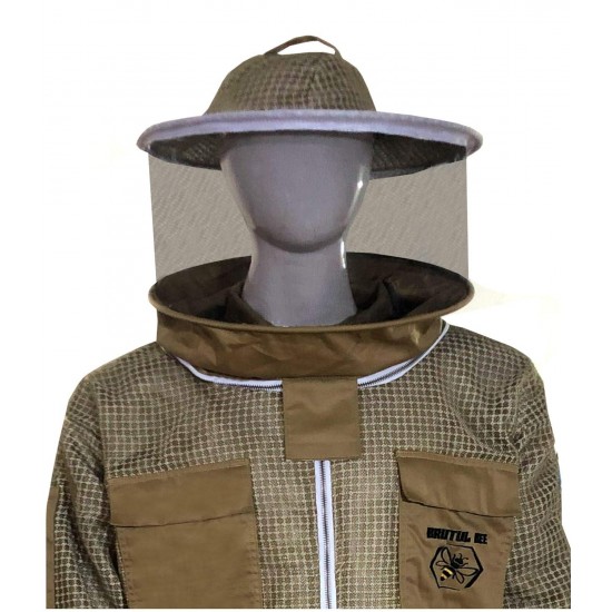 Brutul Bee 3 Layer Beekeeping Ultralight Ventilated Suit With Round Veil (KHAKI, M)