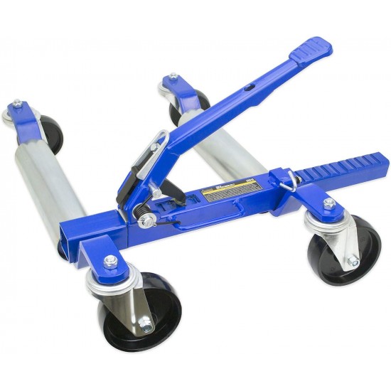 1500 LB 12.5'' Wheel Car Positioning Dolly with Ratcheting Foot Pedal (4 Pack with Stand), Blue