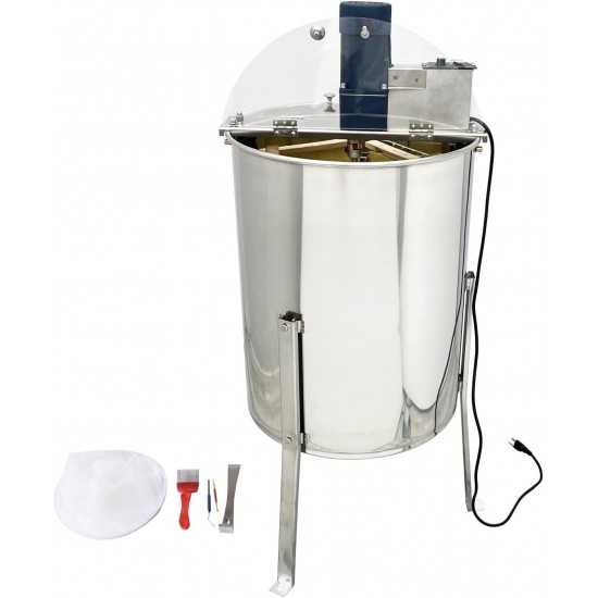 Electric Honey Extractor, Stainless Steel Beekeeping Extraction, Powered Honeycomb Drum Spinner with Transparent Plexiglass Lid, Apiary Centrifuge Equipment 110V