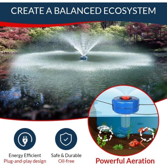 Pond Fountain Aerator - 2HP / 1.5kW 110V 100ft Cord | Stainless Steel Lake Fountain | V-Shape Display | Pond Cascade Pump for Large Ponds | Pond Jet System | Fresh/Salt Water