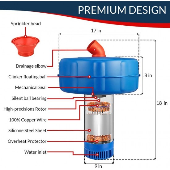 Pond Fountain Aerator - 2HP / 1.5kW 110V 100ft Cord | Stainless Steel Lake Fountain | V-Shape Display | Pond Cascade Pump for Large Ponds | Pond Jet System | Fresh/Salt Water