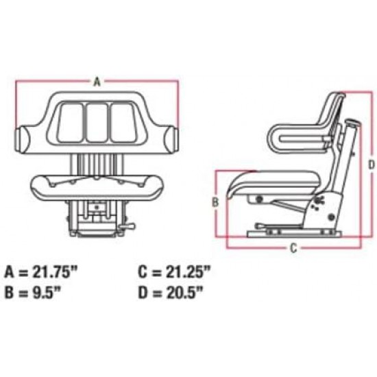 E-W222BL Wrap Around Black Universal Tractor Seat for John Deere, Ford, Massey Ferguson