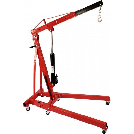 Dual-Piston Jack Automotive Engine Hoist w/Handles & Hook Chain: Heavy Duty Construction Engine Lift, Folding Shop Crane Cherry Picker, Hydraulic Cherry Picker Engine Hoist Lift