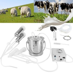 5L Milking Machine for Cows and Sheep,Rechargeable Battery Automatic Pulsation Vacuum Milker Adjustable Pump,304 Stainless Steel Bucket, Portable Milker with Food-Grade Silicone Cups and Tubes