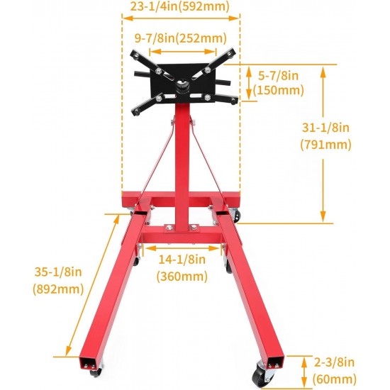 Adjustable Rotating Engine Stand Compatible with Auto Truck Motor Hoist Dolly Automotive Shop Repair Jack 360 Degree Mounting Head & Folding Frame 2000LBS Steel Red -Will Get Multiple Packages