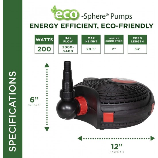 Corporation Eco-Sphere Energy-Saving 5400GPH Pond Pump with Controller and 33-ft. Cord & GREAT STUFF 99112849 Smart Dispenser Pond & Stone, 12 oz, Black