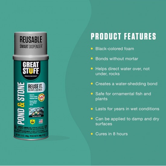 Corporation Eco-Sphere Energy-Saving 5400GPH Pond Pump with Controller and 33-ft. Cord & GREAT STUFF 99112849 Smart Dispenser Pond & Stone, 12 oz, Black