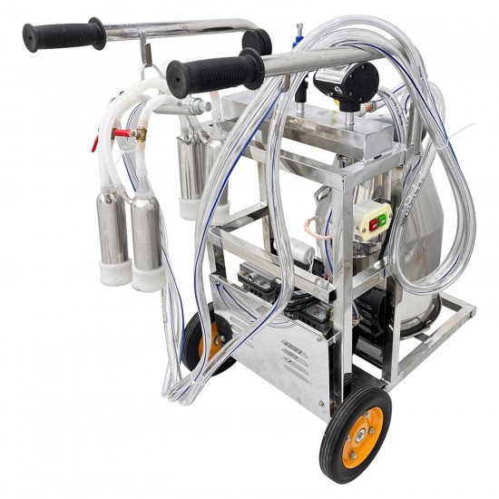 25L Oil- Vacuum Pump Electric Milking Machine is Suitable for Cows and Goats with Stainless Steel Milk Bucket and 3 Cleaning Brush 110V 550W