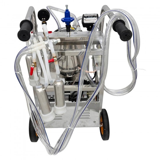 25L Oil- Vacuum Pump Electric Milking Machine is Suitable for Cows and Goats with Stainless Steel Milk Bucket and 3 Cleaning Brush 110V 550W