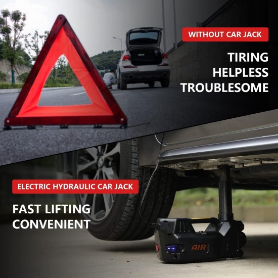 Electric Hydraulic Car Jack Kit - 5 in 1 Air Floor Jack Stand Portable Trailer Truck Lift Jack Automatic Car Emergency Kit with Integrated Air Pump and Impact Wrench for Tire Changing